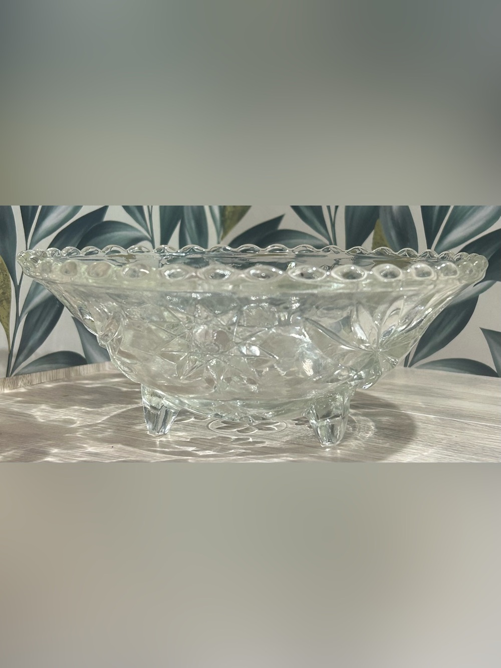 Vintage Anchor Hocking Star of David Prescut Glass Footed Bowl - Set of 2 (C) - Picture 3 of 8